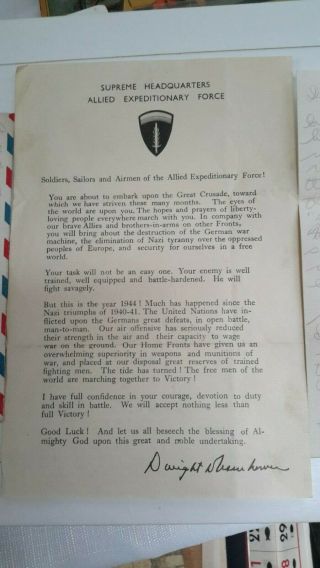 Rare Ww2 Eisenhower D - Day Letter Leaflet Wwii Airborne Ike Shaef 75th