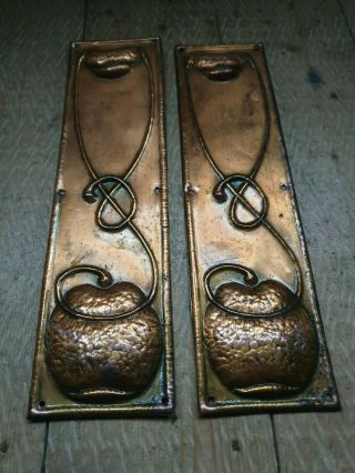 Antique Art Nouveau Copper Plated Pressed Tin Door Finger Push Plates