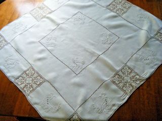 Old Victorian Tea Tablecloth Hd Embroidered Heraldik Horses Combo W Fillet Net