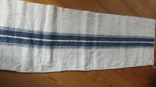 Antique German Grainsack Feed Sack Handwoven Natural Linen Blue Stripes 55 " L