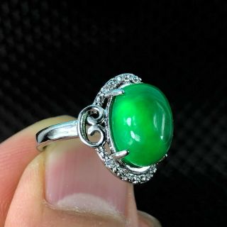 Rare Chinese S925 Silver & Green Jadeite Jade Oval Bead Handwork No.  7 - 12 Ring 3