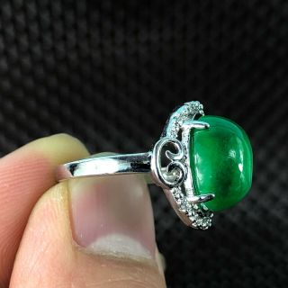 Rare Chinese S925 Silver & Green Jadeite Jade Oval Bead Handwork No.  7 - 12 Ring 5