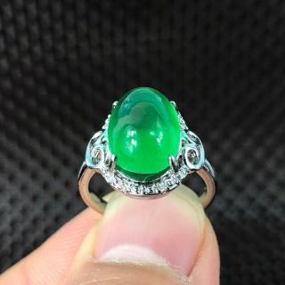 Rare Chinese S925 Silver & Green Jadeite Jade Oval Bead Handwork No.  7 - 12 Ring 6