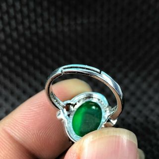Rare Chinese S925 Silver & Green Jadeite Jade Oval Bead Handwork No.  7 - 12 Ring 8
