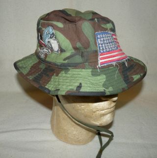 South Vietnam Arvn Airborne Leaf Camouflage Boonie Hat Us Flag Snoopy Patches