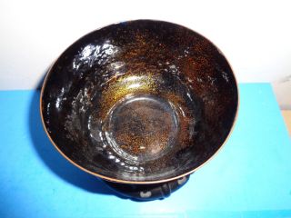 Vintage Golden Brown Enamel on Copper Bowl (6 by 3 