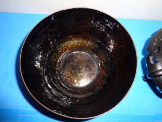 Vintage Golden Brown Enamel on Copper Bowl (6 by 3 