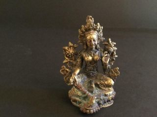 Antique Chinese Tibetan Bronze Buddha Kwan Yin Highly Detailed Nr