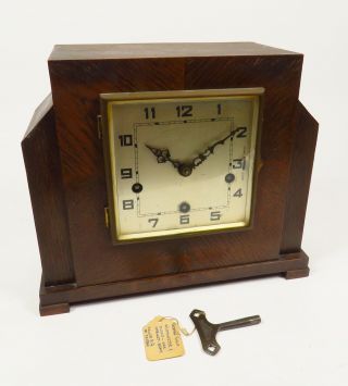 Antique German Haller Ag Westminster Mantel Clock Oak 8 Day Chime W/ Key