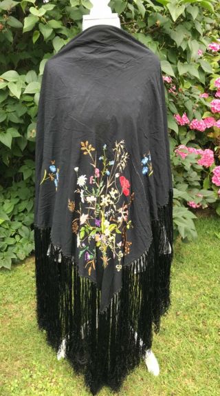 Large Antique Embroidered Piano Shawl