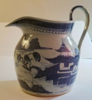 6 3/4 " Chinese Export Porcelain Blue Canton Pitcher 19th C.  With Handle.