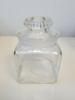 Vintage 3 " Square Apothecary Jar With Ground Glass Lid Stopper