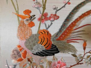 VINTAGE CHINESE SILK EMBROIDERED PANEL,  PHEASANTS / FLOWERS 4