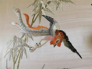 VINTAGE CHINESE SILK EMBROIDERED PANEL,  PHEASANTS / FLOWERS 6
