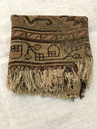 Primitive Antique Oriental Wool Rug Fragment In Wonderful Browns And Fringe