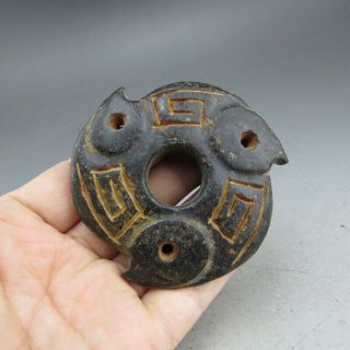 Chinese,  Jade,  Hongshan Culture,  Hand - Carved,  Black Magnetite,  Choi,  Pendant B959