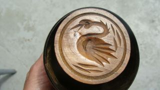 19th Century Hand Carved Swan Cupped Butter Mold,