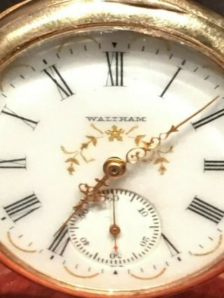 Vtg 14k Gold Waltham Pocket Watch BWCCO Case w/ Dome Glass Display Antique 4