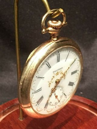 Vtg 14k Gold Waltham Pocket Watch BWCCO Case w/ Dome Glass Display Antique 7