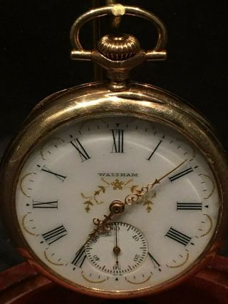 Vtg 14k Gold Waltham Pocket Watch BWCCO Case w/ Dome Glass Display Antique 8