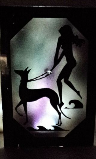 Pair ART DECO Glass Panes Nude Female Figure with PHAROAH HOUNDS Lamp Panels 3