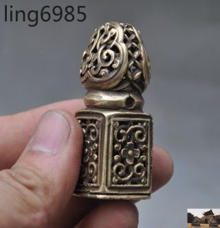 Old Tibet Buddhism bronze copper Hollow flower statue Seal stamp signet Pendant 2