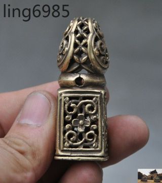 Old Tibet Buddhism bronze copper Hollow flower statue Seal stamp signet Pendant 3