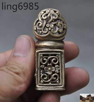 Old Tibet Buddhism bronze copper Hollow flower statue Seal stamp signet Pendant 5