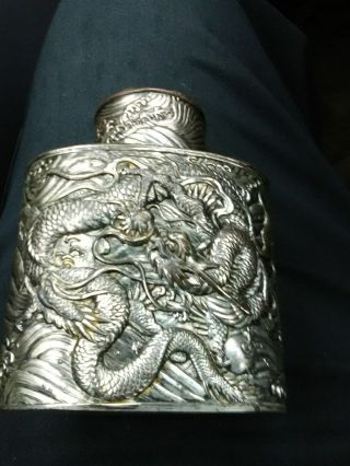 Chinese Silver Plated Dragon Tea Caddy
