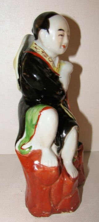 Chinese Famille Porcelain Figure Seated Boy / Hat Impressed Seal Mark EX COND 2