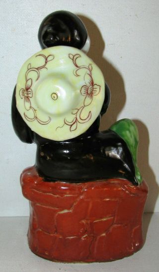 Chinese Famille Porcelain Figure Seated Boy / Hat Impressed Seal Mark EX COND 3