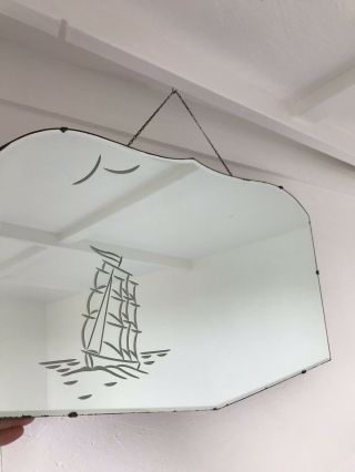 Frameless Mirror Vintage Art Deco Boat Bevelled Ship Wall Mirror Patina