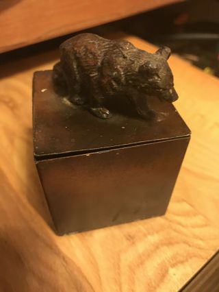 Arts & Crafts Era Copper Inkwell With Bronze Bear Signed