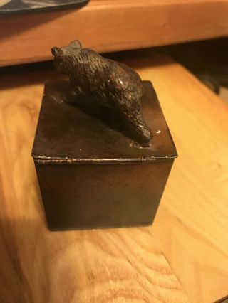 Arts & Crafts Era Copper Inkwell With Bronze Bear Signed 2
