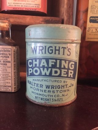 Antique Apothecary,  Wright’s Chafing Powder Tin,  Hornerstown,  N.  J.  Monmouth Co,  N.  J.