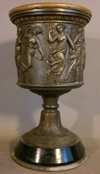 19c Antique Victorian Era Bronzed Nude Lady Figural Relief Style Old Chalice Cup