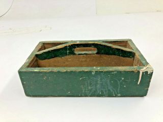 Vintage Industrial Wood Tote Green Carrier Box Bin Caddy Rustic Country Decor