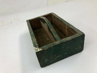 Vintage INDUSTRIAL WOOD TOTE green carrier box bin caddy rustic country decor 2