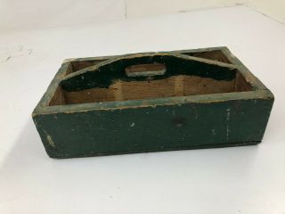 Vintage INDUSTRIAL WOOD TOTE green carrier box bin caddy rustic country decor 3