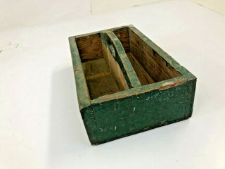 Vintage INDUSTRIAL WOOD TOTE green carrier box bin caddy rustic country decor 4