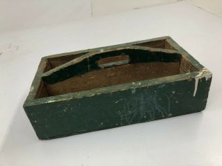Vintage INDUSTRIAL WOOD TOTE green carrier box bin caddy rustic country decor 5