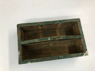 Vintage INDUSTRIAL WOOD TOTE green carrier box bin caddy rustic country decor 6