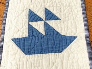 Beach House c 30s BLUE Sailboat QUILT Table Runner 39 x 9 Vintage 2