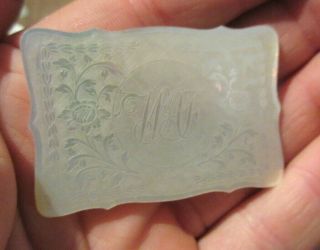 ANTIQUE CHINESE MOTHER OF PEARL CARVED GAMING COUNTER MONOGRAM WAF C.  1770 3