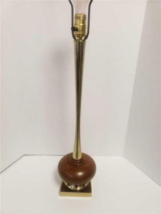 Vintage Mid - Century Modern Laurel Table Lamp Brass & Walnut