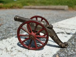 Antique Cast Iron Mini Blk Powder Ornate Signal Cannon W/orig.  Red Silver Paint
