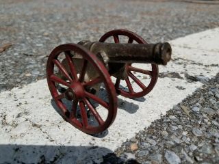 Antique Cast Iron mini blk powder ornate Signal Cannon w/orig.  red silver paint 3