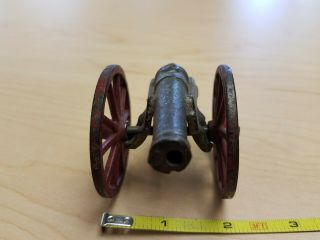 Antique Cast Iron mini blk powder ornate Signal Cannon w/orig.  red silver paint 6