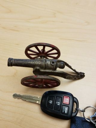 Antique Cast Iron mini blk powder ornate Signal Cannon w/orig.  red silver paint 7