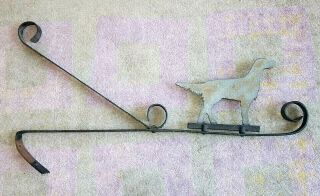 Vintage Wrought Iron Two - Sided Sign Holder Bracket With English Setter Dog 30.  5 "